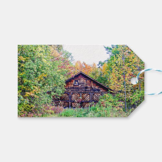 Alter Stall im Herbst Geschenkanhänger (Vorderseite (Horizontal))