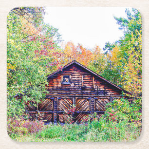 Alter Stall im Herbst Rechteckiger Pappuntersetzer