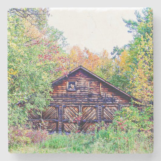 Alter Stall im Herbst Steinuntersetzer (Vorderseite)