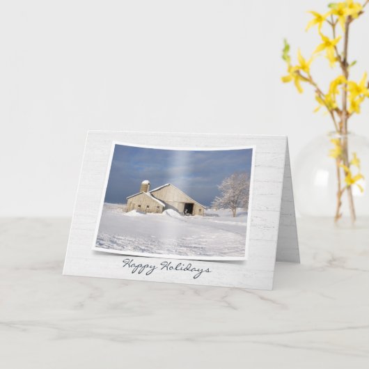 Alter Stall im Winter auf Holz Karte (Gelbe Blume)