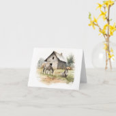 Alter Stall mit Eseln und Mules BLANK Karte (Gelbe Blume)