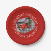 Alter Stall mit rotem LKW 7" Rundpapier Pappteller (Vorderseite)