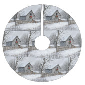 Alter Stall mit Weihnachtskranz Polyester Weihnachtsbaumdecke (Vorderseite)