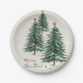 Alter Stil Wasserfarbe Weihnachtsbaum im Schnee Pappteller (Vorderseite)