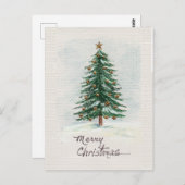 Alter Stil Wasserfarbe Weihnachtsbaum im Schnee  Postkarte (Vorne/Hinten)