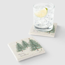 Alter Stil Wasserfarbe Weihnachtsbaum im Schnee Steinuntersetzer