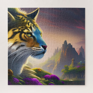 Alter Tiger begutachtet sein Königreich, violette Puzzle