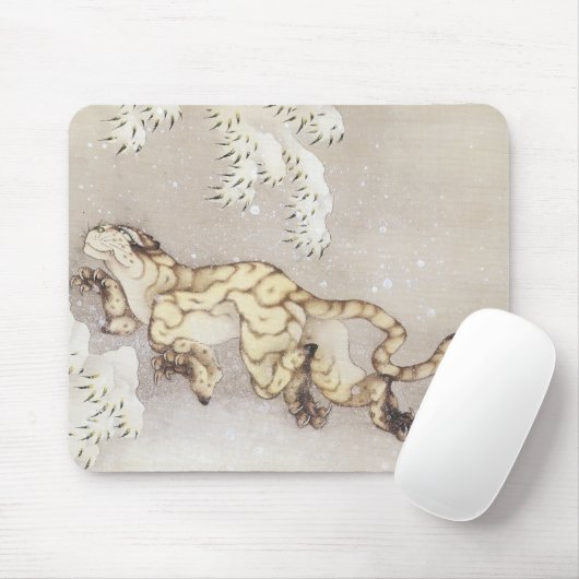 Alter Tiger im Schnee, Hokusai, 1849 Mousepad (Mit Mouse)