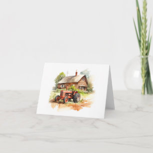 Alter Traktor mit altem Bauernhaus BLANK Karte