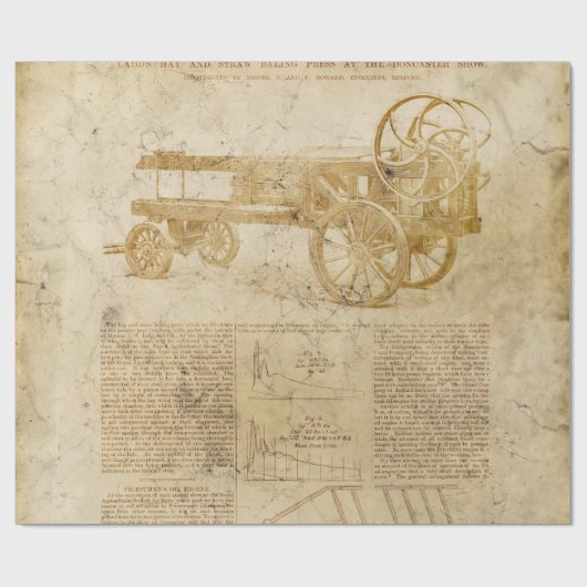 Alter Traktor und Text auf Tan-Dekoupage Geschenkpapier (Flach)