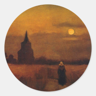 Alter Turm auf den Feldern von Vincent van Gogh Runder Aufkleber