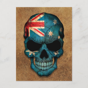 Alter und abgenutzter australischer Flaggenschädel Postkarte