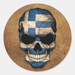 Alter und abgenutzter griechischer Flaggenschädel Runder Aufkleber