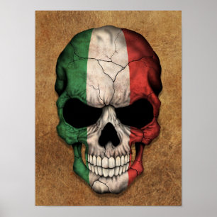 Alter und abgenutzter italienischer Flaggenschädel Poster