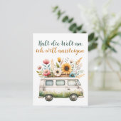 Alter Van mit Blumen- Hippiebus mit Blumen Postkarte (Stehend Vorderseite)