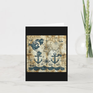 Alter Vintage-Nautik-Piraten-Segelschiff-Anker-See Karte