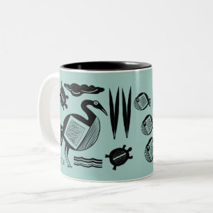 Alter Vogel, Schildkröte, Gras, Aqua Zweifarbige Tasse