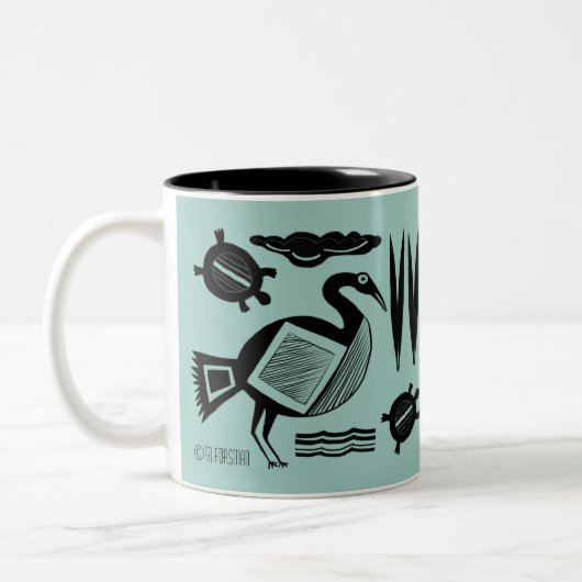 Alter Vogel, Schildkröte, Gras, Aqua Zweifarbige Tasse (Links)