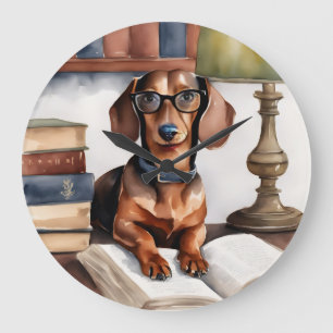 Alter Wasserfarben-Dachshund Große Wanduhr
