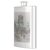 Alter Weihnachtsmann mit Kindern vor einer Kirche Flachmann (Links)