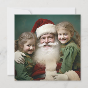 Alter Weihnachtsmann und Kinder Feiertagskarte