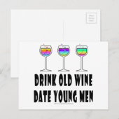 ALTER WEIN GETRÄNKEN - DATUM JUNGE MÄNNER POSTKARTE (Vorne/Hinten)