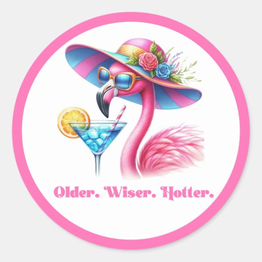 Älter Weiser Heißerer Hellrosa Flamingo Geburtstag Runder Aufkleber (Vorderseite)