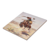 Alter Western-Cowboy, der sträubendes Pferd A Fliese (Seite)