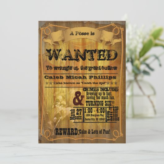 Alter Western WOLLTE Poster-Party Einladung (Stehend Vorderseite)