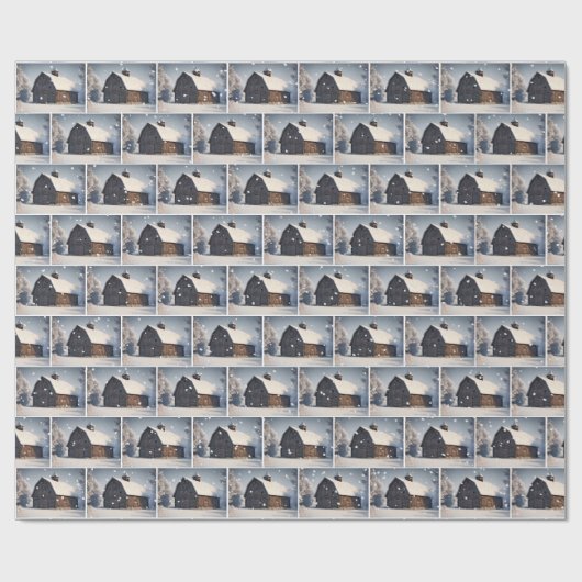 Alter Winterstall mit Schneeflocken Geschenkpapier (Flach)