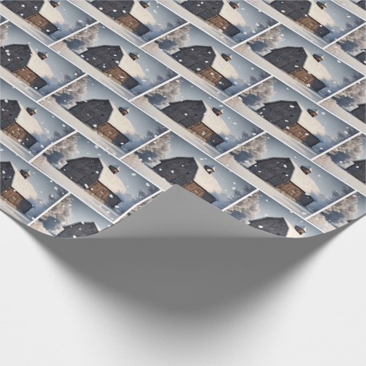 Alter Winterstall mit Schneeflocken Geschenkpapier (Ecke)