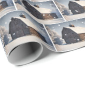 Alter Winterstall mit Schneeflocken Geschenkpapier (Rolleneckpunkt)
