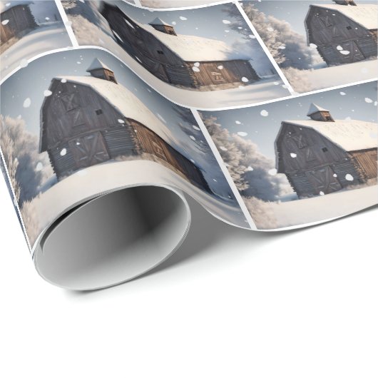 Alter Winterstall mit Schneeflocken Geschenkpapier (Rolleneckpunkt)