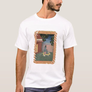 Ältere asketische Sitze auf einer Tigerhaut auße T-Shirt