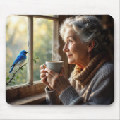 Ältere Frau beobachtet einen Blaumeise Mousepad (Vorne)