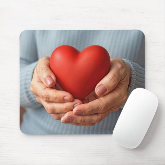 Ältere Frau hält ein rotes Herz Mousepad (Mit Mouse)