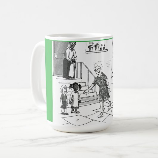 Ältere Frau überspringen Hopscotch Gam Kaffeetasse (Vorderseite Links)