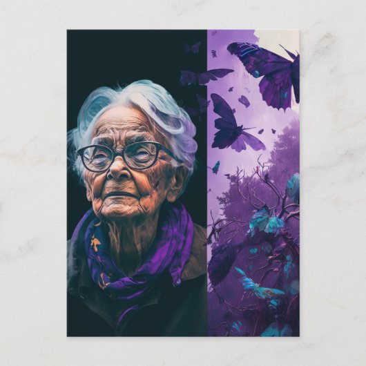 Ältere Frau und Schmetterlinge Postkarte (Vorderseite)