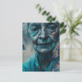 Ältere Frauen mit blauen Schmetterlingen Postkarte (Stehend Vorderseite)