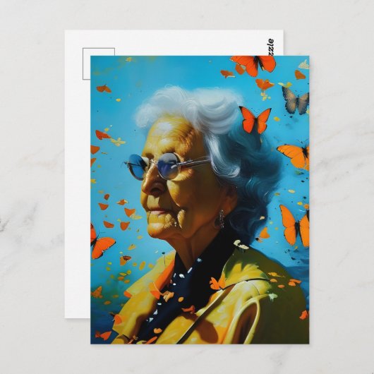 Ältere Frauen mit Schmetterlingen Postkarte (Vorne/Hinten)