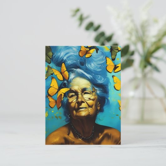 Ältere Frauen mit Schmetterlingen Postkarte (Stehend Vorderseite)