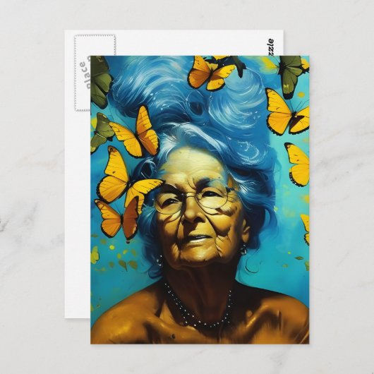Ältere Frauen mit Schmetterlingen Postkarte (Vorne/Hinten)