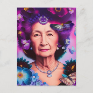 Ältere Frauen mit Schmetterlingen und Blume Postkarte