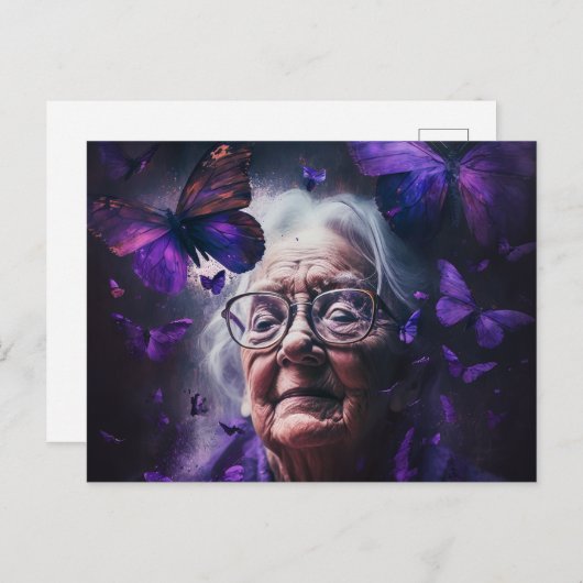 Ältere Frauen und Lila Schmetterlinge Postkarte (Vorne/Hinten)