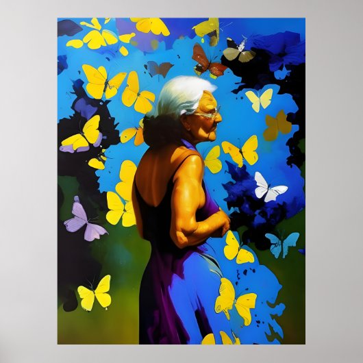 Ältere Frauen und Schmetterlinge Poster (Vorne)