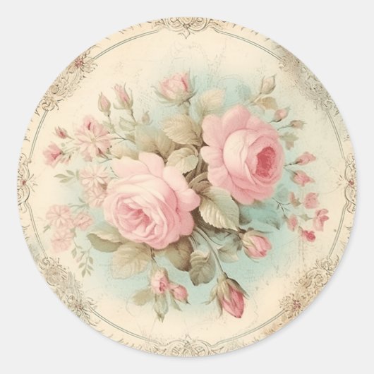 Ältere Freuden, rosa Shabby Chic Runder Aufkleber (Vorderseite)