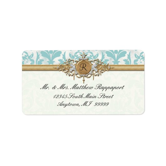 Ältere gestresste Damaske Golden Bling Look Hochze Adressaufkleber (Vorne)
