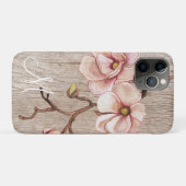 Ältere Holzmonogramm mit rosa Magnolien Case-Mate iPhone Hülle (Rückseite (Horizontal))
