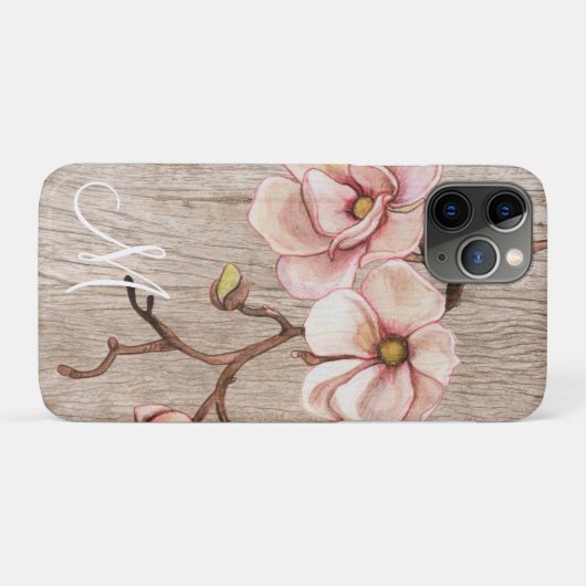 Ältere Holzmonogramm mit rosa Magnolien Case-Mate iPhone Hülle (Rückseite (Horizontal))