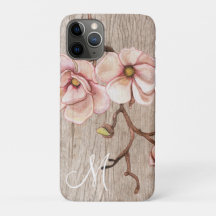 Ältere Holzmonogramm mit rosa Magnolien